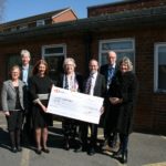 Chairman of the Louth Scanner Appeal, Trevor Marris, with other fundraisers, presenting the cheque to ULHT Chair Elaine Baylis and other representatives from the Trus