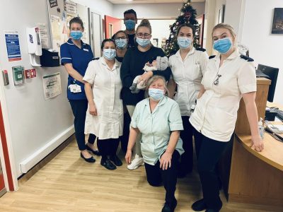 Noah Hall with his mother Casey Hall and the Neonatal Team