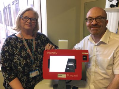 Carol and Ant are proud of the new Blood 360 system at ULHT