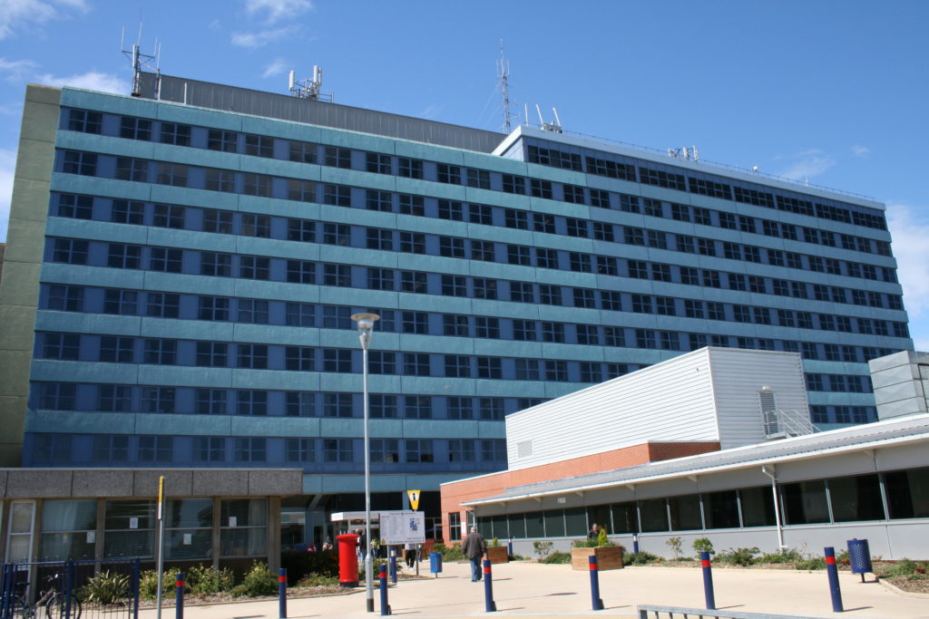 Photograph of the front of Pilgrim hospital. JPEG