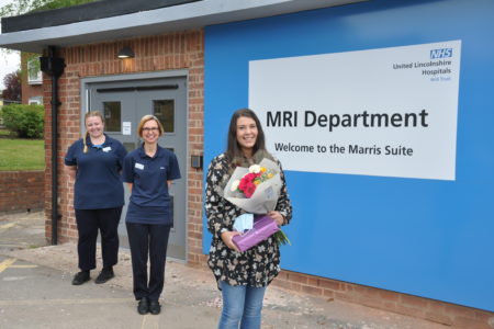 First patient Sophie Billingham with her gifts