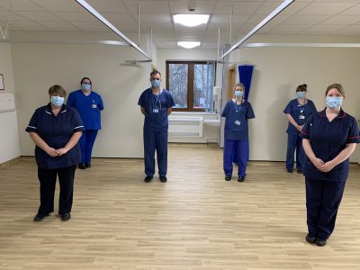 Ward Sister, Cheryl Butler (front left), and Matron, Donna Gibbins (front right), in one of the new bays on the ward