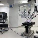 Robotic Surgery equipment set up in a hospital operating theatre