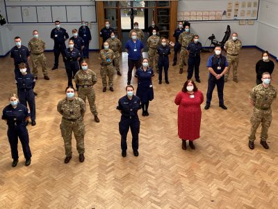 Military personnel with staff from United Lincolnshire Hospitals NHS Trust during their inductions.