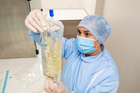 A technician checks pharmaceutical products
