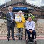 Pictured are (L-R): Chief Executive Andrew Morgan, Volunteer Christine Haddock, and Voluntary Service Manager Andrew Tysoe.