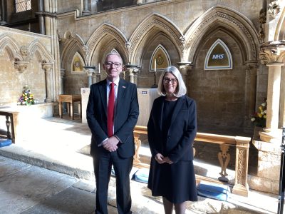 Chief Executive Andrew Morgan and Chair Elaine Baylis in the chapel