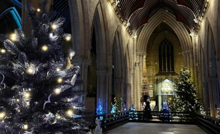 View inside St Wulfram church at Christmas